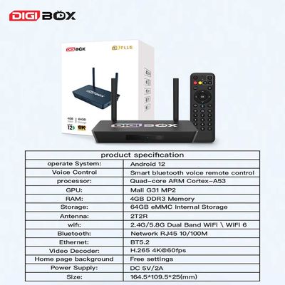 Digibox Smart Remote Ultimate Streaming Box Dolby 2.1 Audio Android 12 Betriebssystem